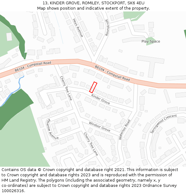 13, KINDER GROVE, ROMILEY, STOCKPORT, SK6 4EU: Location map and indicative extent of plot