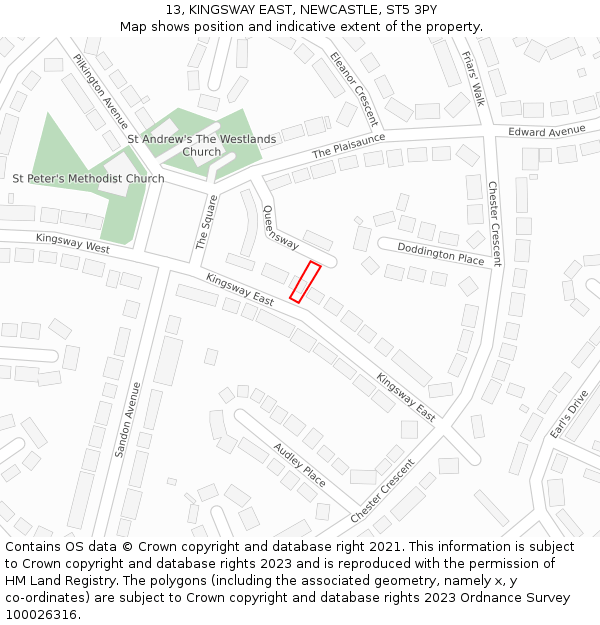 13, KINGSWAY EAST, NEWCASTLE, ST5 3PY: Location map and indicative extent of plot