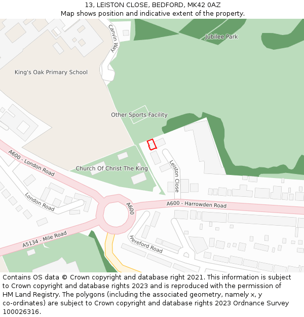 13, LEISTON CLOSE, BEDFORD, MK42 0AZ: Location map and indicative extent of plot