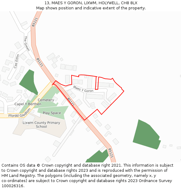 13, MAES Y GORON, LIXWM, HOLYWELL, CH8 8LX: Location map and indicative extent of plot