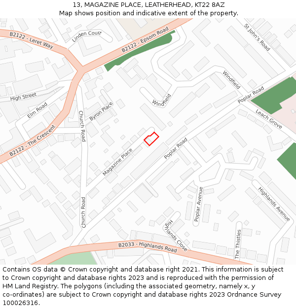 13, MAGAZINE PLACE, LEATHERHEAD, KT22 8AZ: Location map and indicative extent of plot