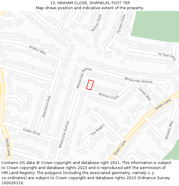 13, NINHAM CLOSE, SHANKLIN, PO37 7EP: Location map and indicative extent of plot