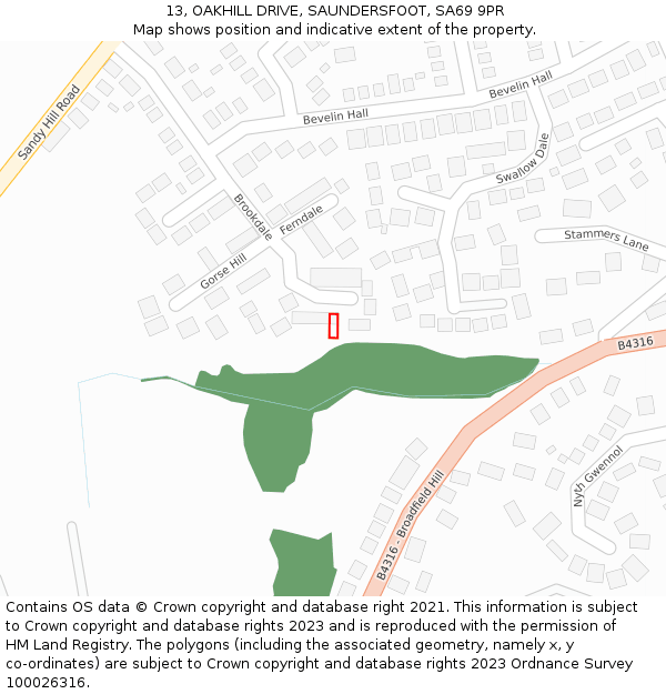 13, OAKHILL DRIVE, SAUNDERSFOOT, SA69 9PR: Location map and indicative extent of plot