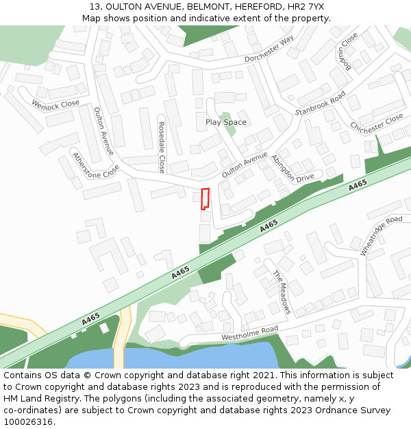 13, OULTON AVENUE, BELMONT, HEREFORD, HR2 7YX: Location map and indicative extent of plot