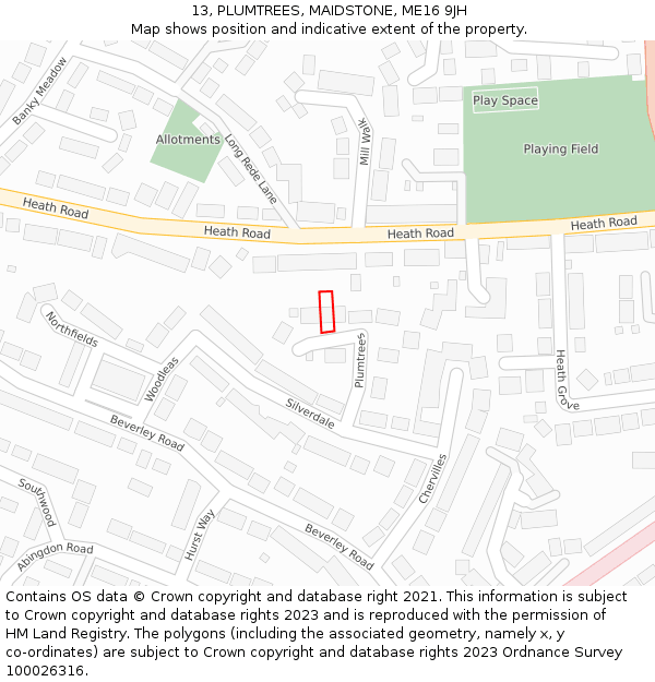 13, PLUMTREES, MAIDSTONE, ME16 9JH: Location map and indicative extent of plot