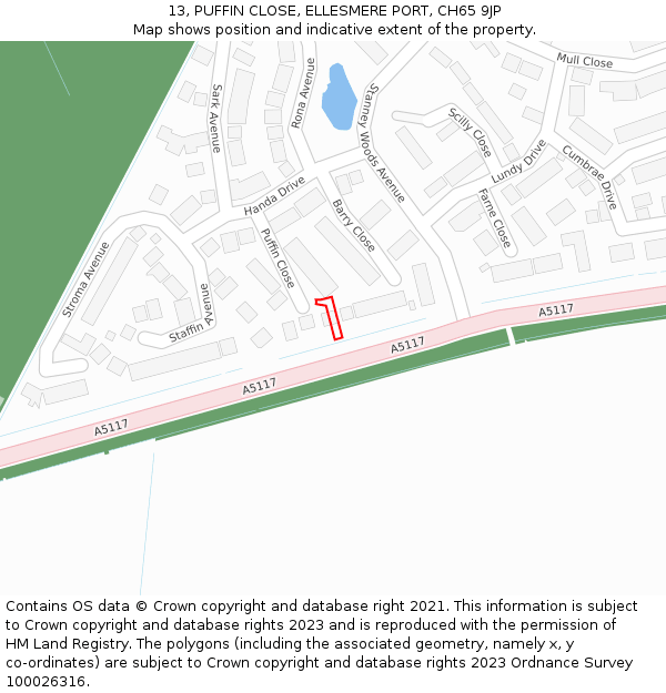 13, PUFFIN CLOSE, ELLESMERE PORT, CH65 9JP: Location map and indicative extent of plot