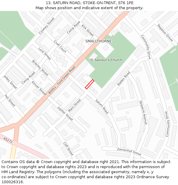 13, SATURN ROAD, STOKE-ON-TRENT, ST6 1PE: Location map and indicative extent of plot