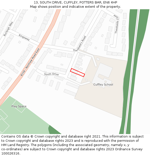 13, SOUTH DRIVE, CUFFLEY, POTTERS BAR, EN6 4HP: Location map and indicative extent of plot