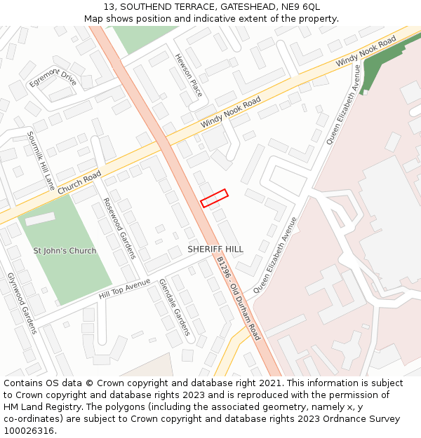 13, SOUTHEND TERRACE, GATESHEAD, NE9 6QL: Location map and indicative extent of plot