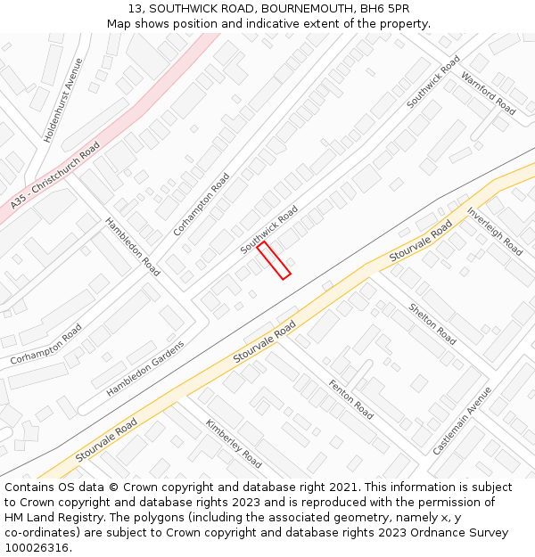 13, SOUTHWICK ROAD, BOURNEMOUTH, BH6 5PR: Location map and indicative extent of plot