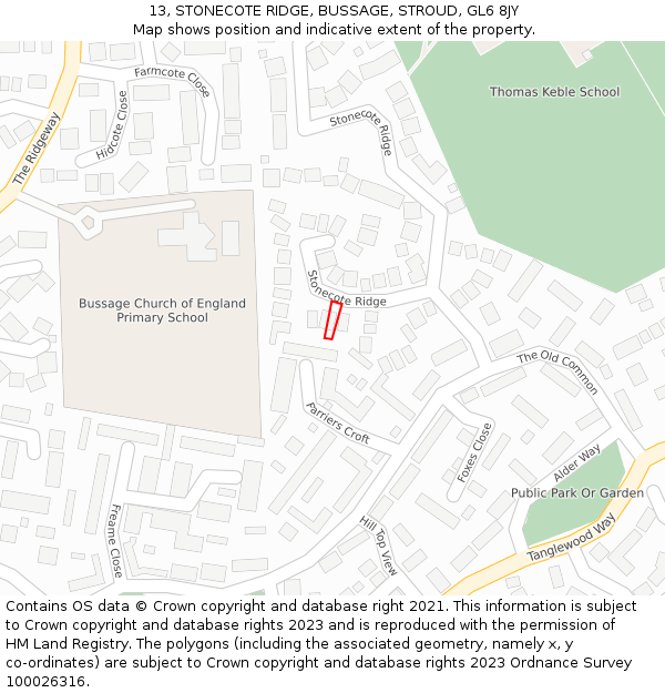 13, STONECOTE RIDGE, BUSSAGE, STROUD, GL6 8JY: Location map and indicative extent of plot