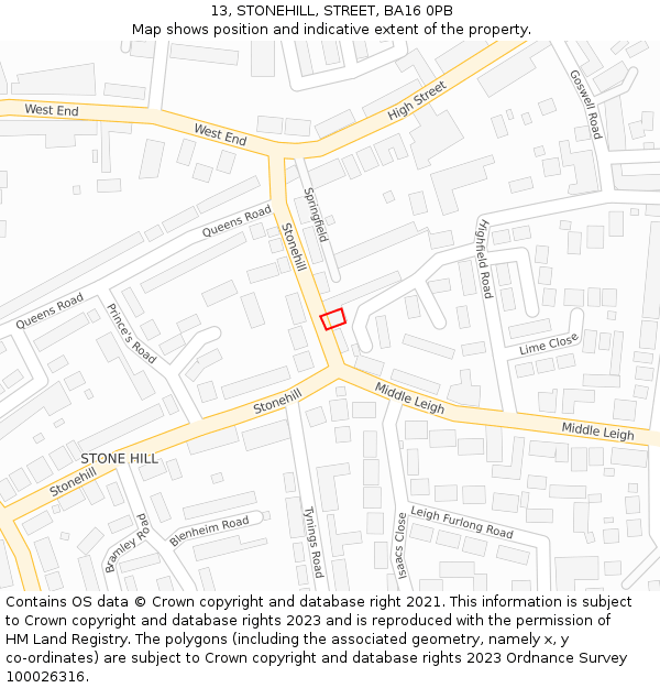 13, STONEHILL, STREET, BA16 0PB: Location map and indicative extent of plot