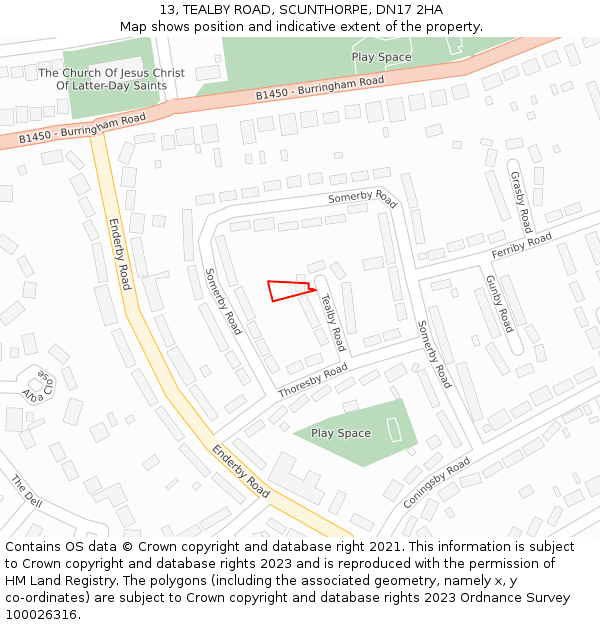 13, TEALBY ROAD, SCUNTHORPE, DN17 2HA: Location map and indicative extent of plot