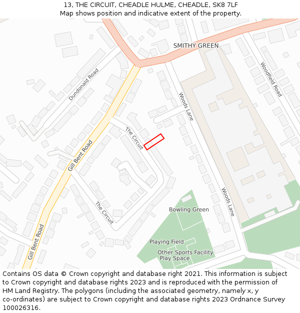 13, THE CIRCUIT, CHEADLE HULME, CHEADLE, SK8 7LF: Location map and indicative extent of plot