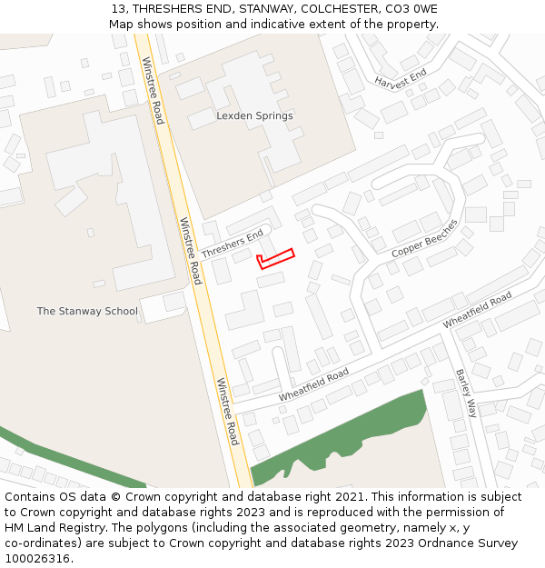 13, THRESHERS END, STANWAY, COLCHESTER, CO3 0WE: Location map and indicative extent of plot