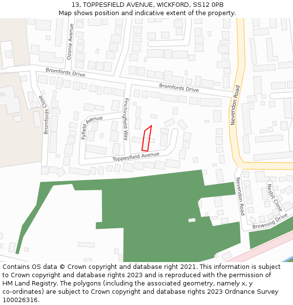 13, TOPPESFIELD AVENUE, WICKFORD, SS12 0PB: Location map and indicative extent of plot