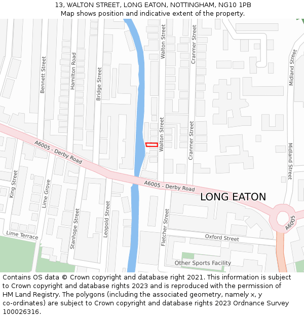 13, WALTON STREET, LONG EATON, NOTTINGHAM, NG10 1PB: Location map and indicative extent of plot