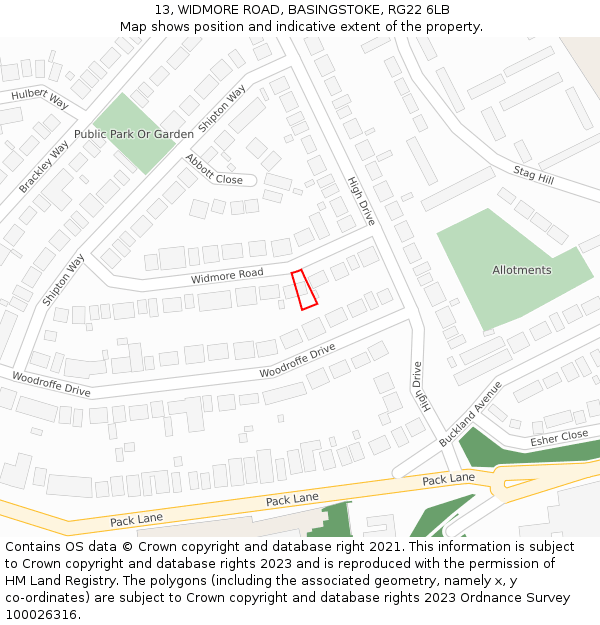 13, WIDMORE ROAD, BASINGSTOKE, RG22 6LB: Location map and indicative extent of plot