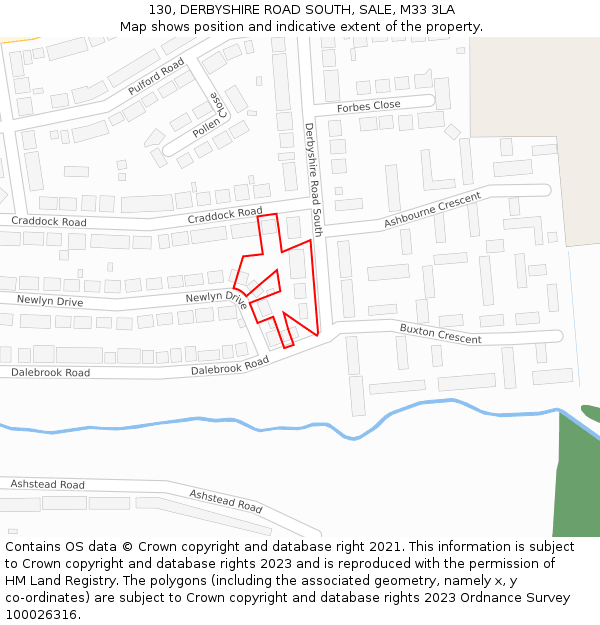 130, DERBYSHIRE ROAD SOUTH, SALE, M33 3LA: Location map and indicative extent of plot