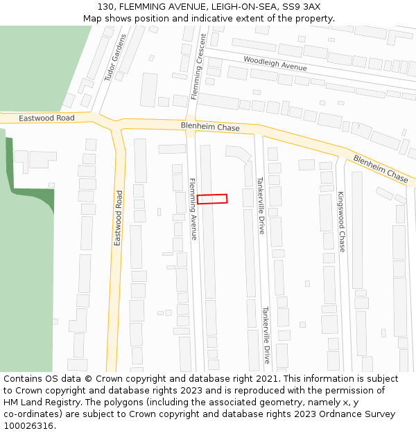 130, FLEMMING AVENUE, LEIGH-ON-SEA, SS9 3AX: Location map and indicative extent of plot
