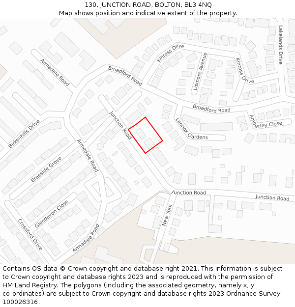 130, JUNCTION ROAD, BOLTON, BL3 4NQ: Location map and indicative extent of plot