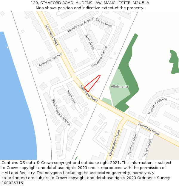 130, STAMFORD ROAD, AUDENSHAW, MANCHESTER, M34 5LA: Location map and indicative extent of plot