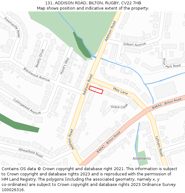 131, ADDISON ROAD, BILTON, RUGBY, CV22 7HB: Location map and indicative extent of plot