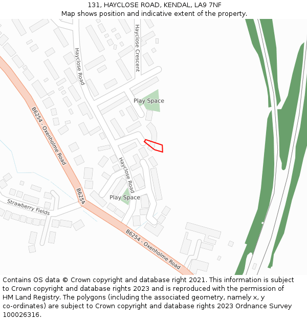 131, HAYCLOSE ROAD, KENDAL, LA9 7NF: Location map and indicative extent of plot