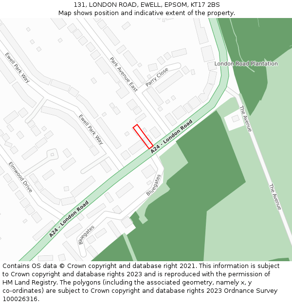 131, LONDON ROAD, EWELL, EPSOM, KT17 2BS: Location map and indicative extent of plot