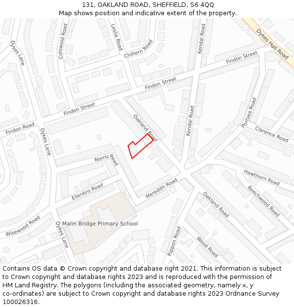 131, OAKLAND ROAD, SHEFFIELD, S6 4QQ: Location map and indicative extent of plot