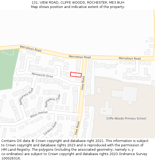 131, VIEW ROAD, CLIFFE WOODS, ROCHESTER, ME3 8UH: Location map and indicative extent of plot