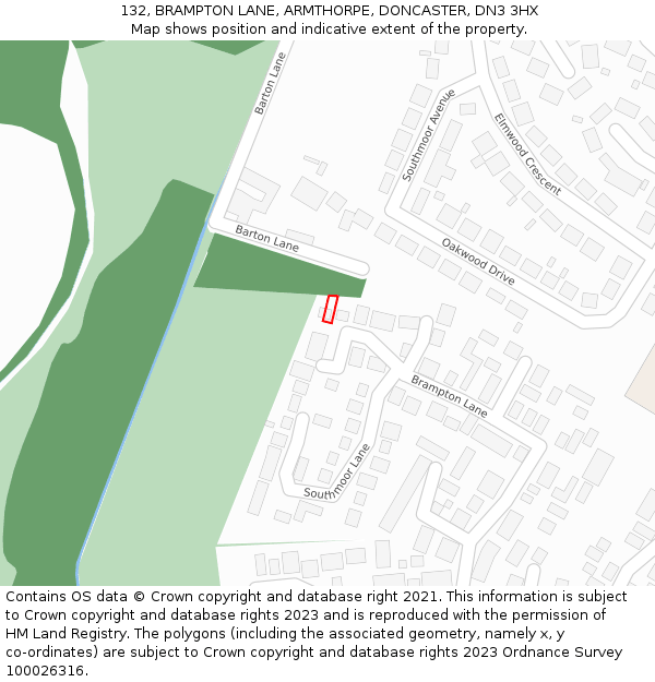 132, BRAMPTON LANE, ARMTHORPE, DONCASTER, DN3 3HX: Location map and indicative extent of plot
