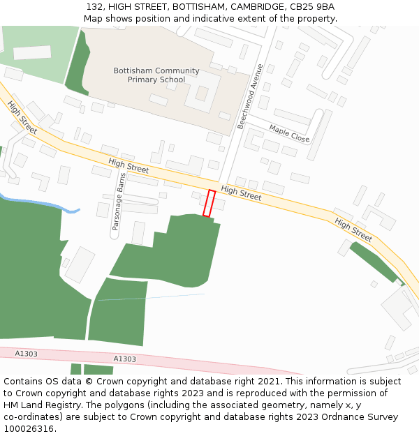 132, HIGH STREET, BOTTISHAM, CAMBRIDGE, CB25 9BA: Location map and indicative extent of plot