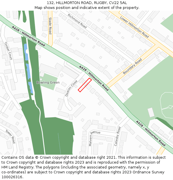 132, HILLMORTON ROAD, RUGBY, CV22 5AL: Location map and indicative extent of plot