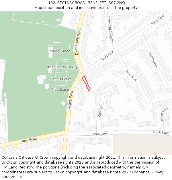 132, RECTORY ROAD, BENFLEET, SS7 2NQ: Location map and indicative extent of plot