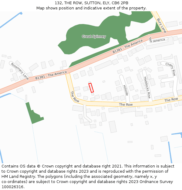 132, THE ROW, SUTTON, ELY, CB6 2PB: Location map and indicative extent of plot