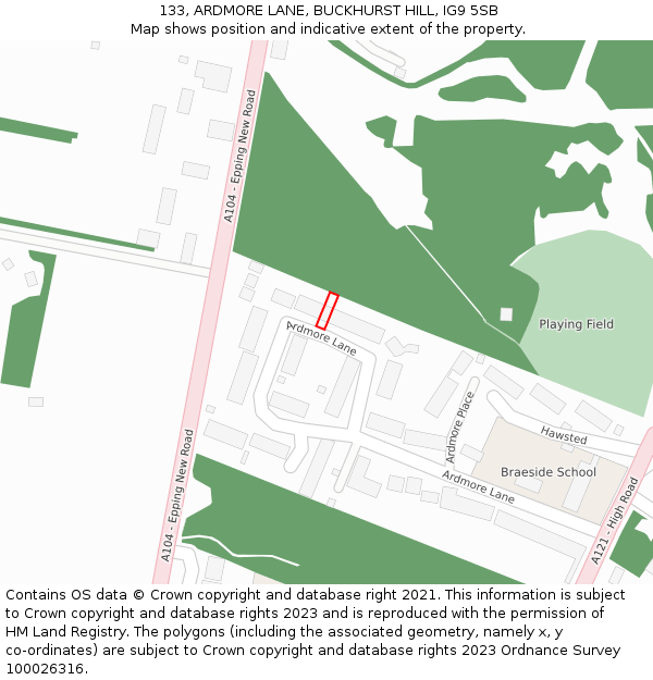 133, ARDMORE LANE, BUCKHURST HILL, IG9 5SB: Location map and indicative extent of plot