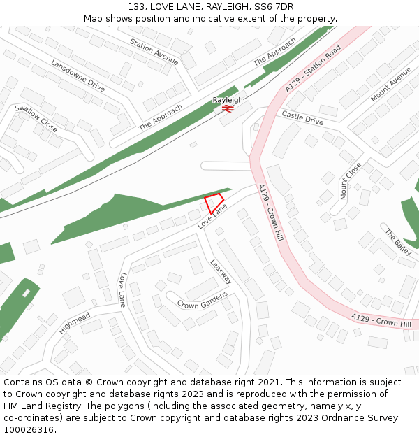 133, LOVE LANE, RAYLEIGH, SS6 7DR: Location map and indicative extent of plot