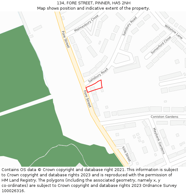 134, FORE STREET, PINNER, HA5 2NH: Location map and indicative extent of plot