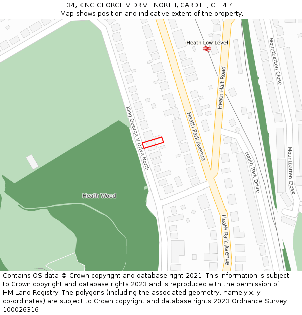 134, KING GEORGE V DRIVE NORTH, CARDIFF, CF14 4EL: Location map and indicative extent of plot