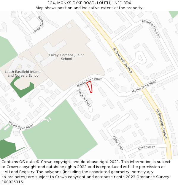 134, MONKS DYKE ROAD, LOUTH, LN11 8DX: Location map and indicative extent of plot