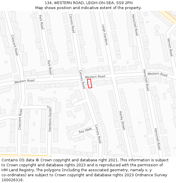 134, WESTERN ROAD, LEIGH-ON-SEA, SS9 2PN: Location map and indicative extent of plot