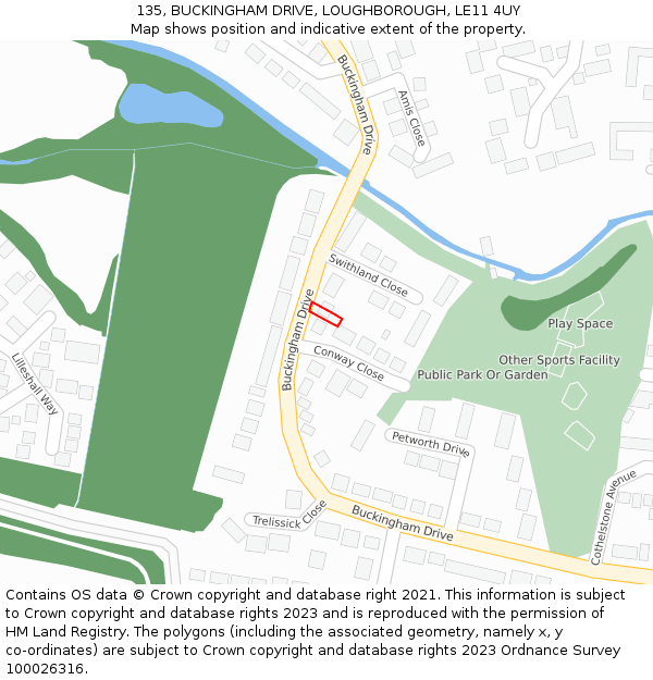 135, BUCKINGHAM DRIVE, LOUGHBOROUGH, LE11 4UY: Location map and indicative extent of plot