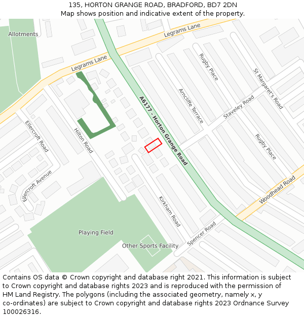 135, HORTON GRANGE ROAD, BRADFORD, BD7 2DN: Location map and indicative extent of plot