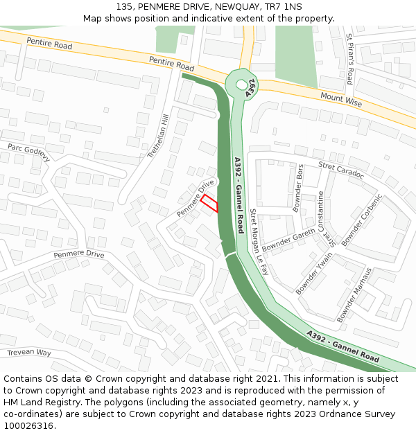 135, PENMERE DRIVE, NEWQUAY, TR7 1NS: Location map and indicative extent of plot