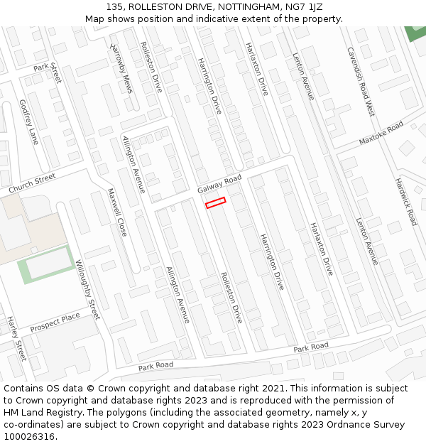 135, ROLLESTON DRIVE, NOTTINGHAM, NG7 1JZ: Location map and indicative extent of plot