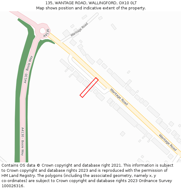 135, WANTAGE ROAD, WALLINGFORD, OX10 0LT: Location map and indicative extent of plot