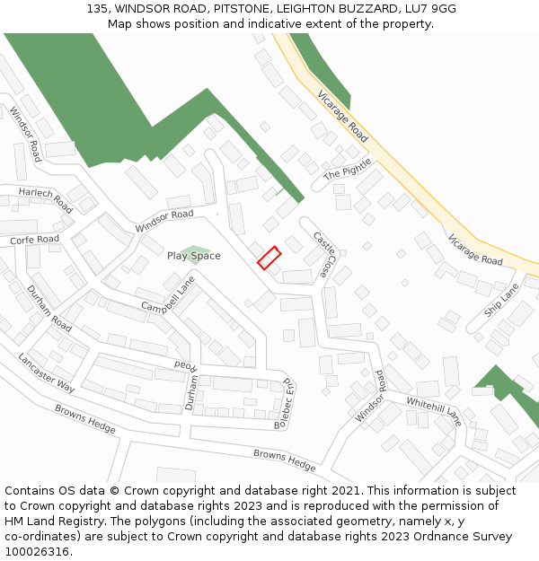 135, WINDSOR ROAD, PITSTONE, LEIGHTON BUZZARD, LU7 9GG: Location map and indicative extent of plot