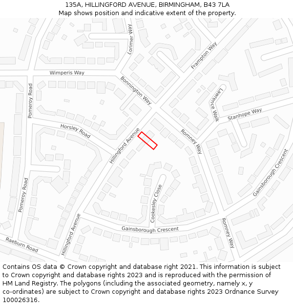 135A, HILLINGFORD AVENUE, BIRMINGHAM, B43 7LA: Location map and indicative extent of plot