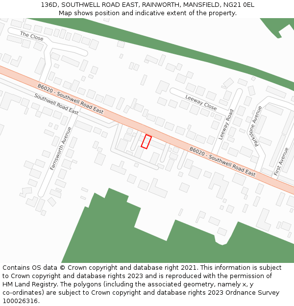 136D, SOUTHWELL ROAD EAST, RAINWORTH, MANSFIELD, NG21 0EL: Location map and indicative extent of plot